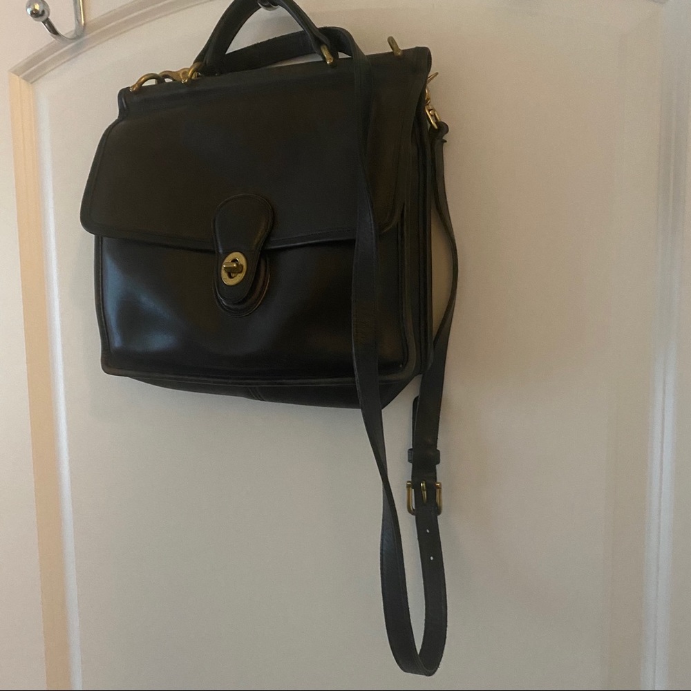 Coach Black Leather Crossbody Satchel with Gold Hardware